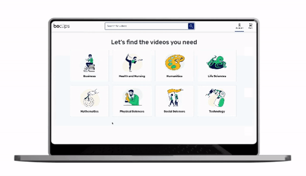 GIF of the Boclips video platform home page changing to the view of a video list 